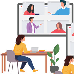 Students attending educational webinar Illustration

