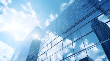 Obraz premium Reflective business office buildings. Modern glass building reflecting on windows. Generative AI.