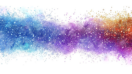 A mesmerizing rainbow backdrop featuring a medley of azure, indigo, and violet glitter, creating a seamless and captivating design, isolated on a solid white background.
