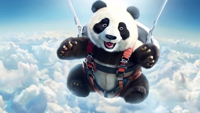 Skydiving Panda Bear Animation Style Character