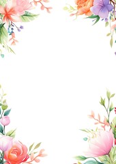 Elegant floral border frame with colorful flowers and leaves, great for invitations, greeting cards, or wedding designs.