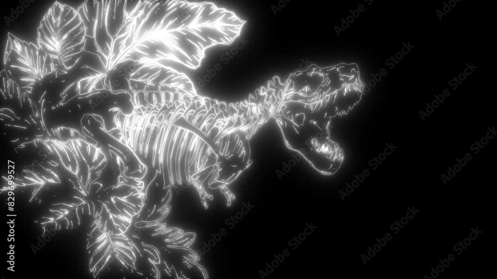 Poster Tyrannosaurus Rex skeleton in white line on black background