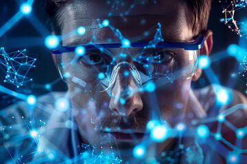 Biomedical engineer working with futuristic neural network technology