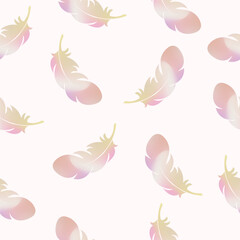 Seamless vector pattern of  pastel color feathers, boho design, children textile fabric design