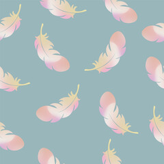 Seamless vector pattern of  pastel color feathers, boho design, children textile fabric design