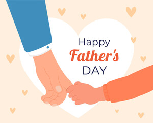 Happy father's day greeting card son hold father hand vector illustration