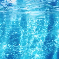 Fototapeta premium Clear blue water in a swimming pool. Sunlight reflecting on the surface. Generative AI.