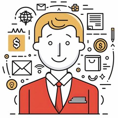 A man in a red suit with a tie and smiling