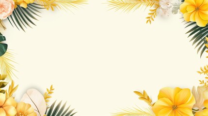 Obraz premium Elegant botanical frame with yellow flowers and greenery. Perfect for invitations, greetings, and decorative designs with a natural touch.