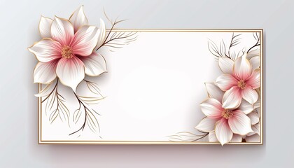 Elegant floral frame with delicate pink and white flowers on a light gray background. Perfect for invitations, cards, and announcements.