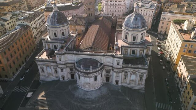 Birds Eye Drone Shot Above Papal Basilica of Santa Maria Maggiore