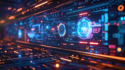 Abstract futuristic space with a glowing orb in the center