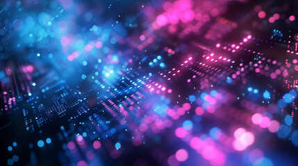 Fototapeta premium A computer screen with a blue background and pink dots. The image is abstract and has a futuristic feel to it