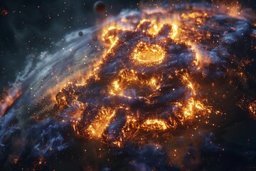 Cryptocurrency golden bitcoin coin and galaxy and star background