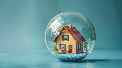A glass ball with a house inside. Real Estate concept