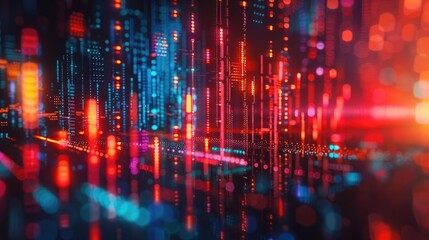 Fototapeta premium Abstract visualization of cryptocurrency market sentiment analysis, color-coded emotional indicators over digital currency symbols