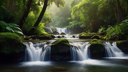 Wild Beauty. Discover the Thrilling Sight of a Waterfall Cascading Down a Rugged Cliffside