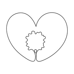 Tree in the heart one line on a white background. The concept of love for nature in a minimalistic style. Ecology