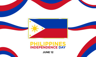 Philippines Independence Day Banner. Philippines Flag ribbon concept. Minimalist. Philippine memorial holiday celebrated on June 12. Vector Illustration. EPS 10. Editable. PH Flag. Red and blue