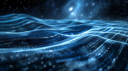 The image is a blue wave with a lot of glitter on it. The glitter gives the wave a sparkling and ethereal appearance, making it look like it's floating in the air