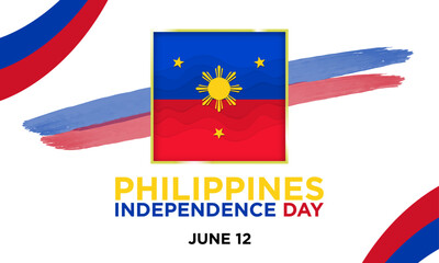 Philippines Independence Day Banner. Gold framed Philippines flag paper craft. red and blue paint brush. Philippine memorial holiday celebrated on June 12. Vector Illustration. 