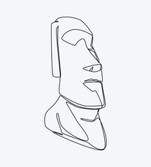 Continuous single line drawing of moai statue, easter island. Isolated on white background. Editable stroke. Vector illustration.