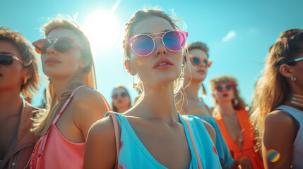 Group of friends enjoying sunny day outdoors.