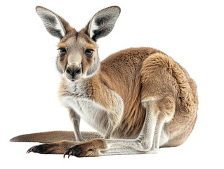 Fototapeta premium A kangaroo is laying down on a white background
