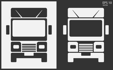 Truck icon front view. Black on White Background. Vector icon.