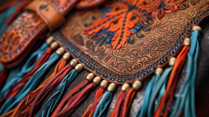The collection also includes stunning handcrafted accessories such as tooled leather belts and beaded fringe purses.