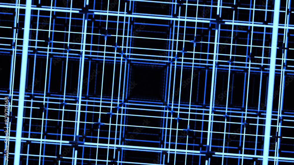 Aufkleber Rotating animation with square line construction. Design. Spatial grid with lines and squares. Electronic grid with square tunnel