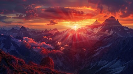 Stunning sunset backdrop with mountains
