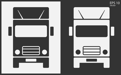 Truck icon front view. Black on White Background. Vector icon.