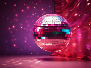 disco ball with disco lights. light, sphere, nightclub, reflection, discoball, night, bright, shine, shiny, glitter, glass, decoration,Ai generated 