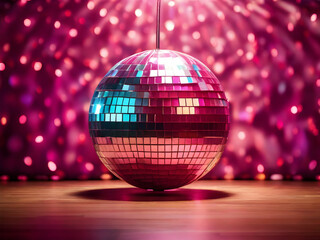 Obraz premium disco ball with pink illustration, dancing, vector, clubbing, shine,Ai generated 