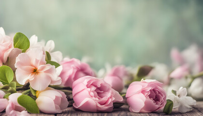 pink tulips on wooden background