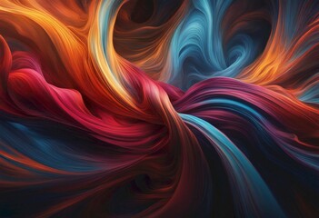 Fototapeta premium Abstract digital painting with swirling, vibrant colors including red, orange, blue, and purple, creating a dynamic and fluid composition, Generative AI.