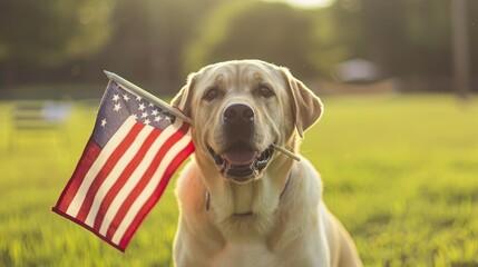 Patriot Pup: A Dog Proudly Carrying the American Flag