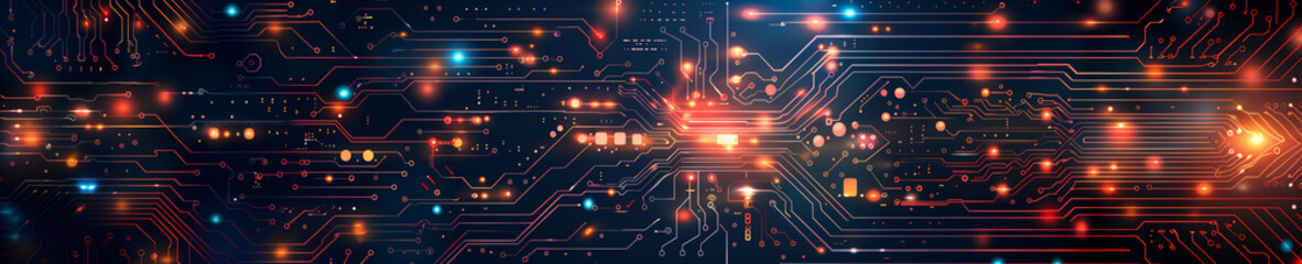 Obraz premium Futuristic digital circuit board illustration, glowing lights and intricate pathways symbolizing technology and innovation. Generative ai raster illustration. Pop art comic book style imitation