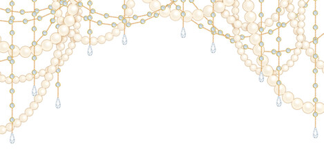 Gorgeous upper frame with a chain of crystals and pearls