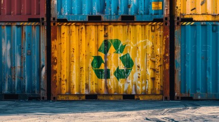 Sea container with recycle symbol contains stuff that are easy to recycle