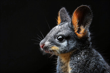Obraz premium Side profile of small mammal with large ears against black background. Studio animal portrait