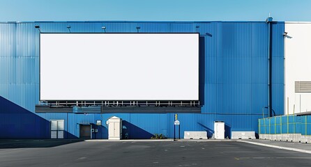 Obraz premium Industrial Building Billboard: Blank White Banner Against Modern Gray Wall