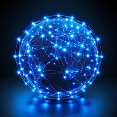 3D vector illustration of a digital globe with glowing network lines radiating across its surface, depicting the concept of global connectivity in today's digital age