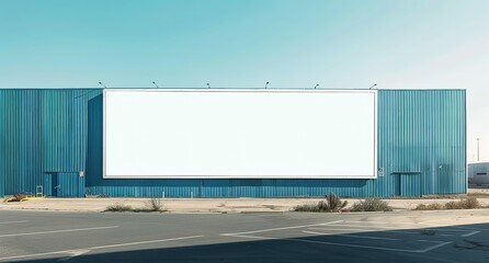 Obraz premium Industrial Building Billboard: Blank White Banner Against Modern Gray Wall