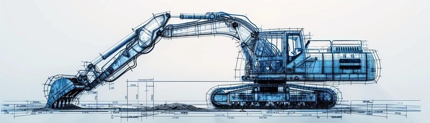 Detailed technical illustration of a CAT excavator