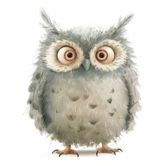 Cute Furry Owl Character in Nordic Muted Colors for Kids’ Storybook
