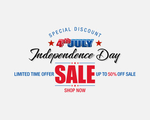 Holiday background with handwriting and 3D texts and national flag colors for Fourth of July, American Independence day, sales, commercial events; Vector illustration.

