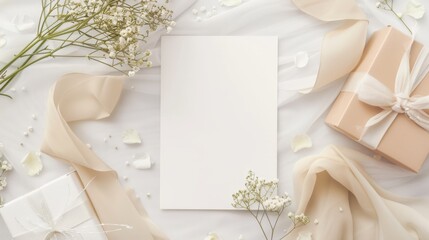Blank white invitation paper card mockup template for wedding and celebration card.