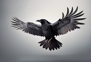 Naklejka premium crow with wings open , isolated white background 